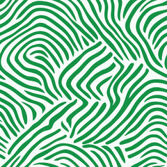 Seamless zebra-inspired abstract pattern with wavy organic stripes in green, orange, and yellow color palettes. Modern animal print for fashion, textiles, wallpaper, and digital backgrounds.