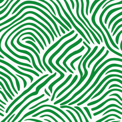 Seamless zebra-inspired abstract pattern with wavy organic stripes in green, orange, and yellow color palettes. Modern animal print for fashion, textiles, wallpaper, and digital backgrounds.