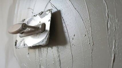 Close-up Image of a Plastering Trowel with Wet Plaster on the Surface