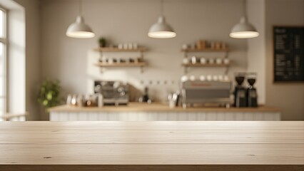 Clean Tabletop with Large Copy Space and Blurred Cafe Background