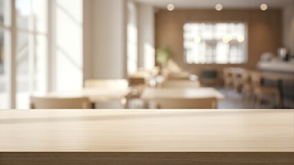 Neutral Tabletop with Soft Window Light and Blurred Cafe Background