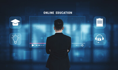 An online education and e-learning platform for distance learning. A concept of video courses,...