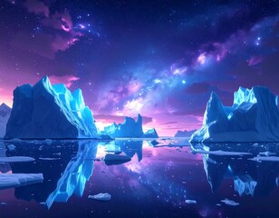 Stunning arctic scenery showcasing icebergs and a starry sky