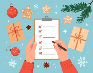 Flat vector illustration of checking off a task on a to-do list