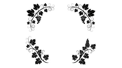 Vector illustration of decorative grape vine corners on transparent background