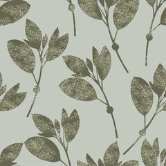 Ramos de Hojas Silvestres patron sin costuras, rapport en siluetas, plantas y flora  © Lena