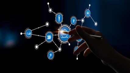 This image illustrates a hand engaging with a virtual interface, highlighting the interconnectedness of technology and data in a digital space. Tessel
