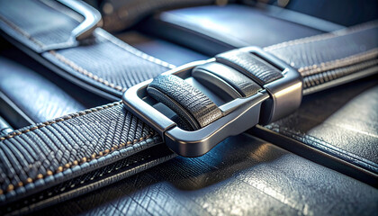 Sophisticated Leather: An exquisite close-up of a meticulously crafted leather belt, its intricate texture and strong buckle showcasing expert craftsmanship and enduring design.