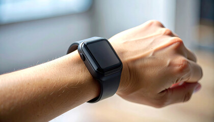 Wrist Watch Modernity: An individual wrist showcasing a sleek modern smartwatch, it represents technology, timekeeping, and personal tech gadgets