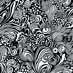 A collection of seamless black and white patterns featuring floral, abstract, ornamental, and wavy line motifs. Ideal for fabric, wallpaper, kimono design, and elegant backgrounds.