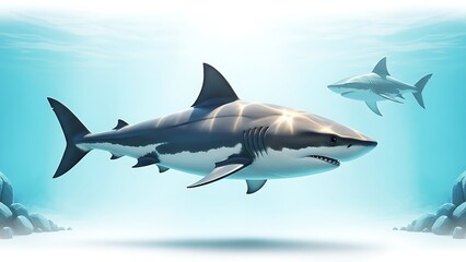 Great White Shark Swimming in Ocean Waters.