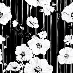A collection of seamless black and white patterns featuring floral, abstract, ornamental, and wavy line motifs. Ideal for fabric, wallpaper, kimono design, and elegant backgrounds.
