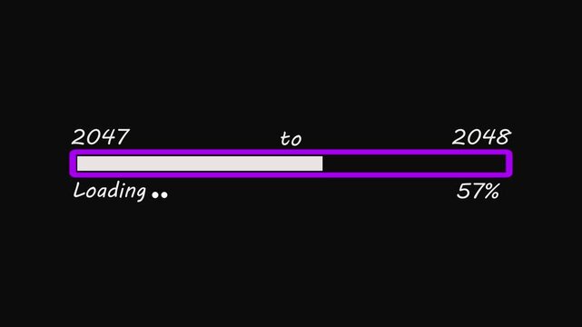 Purple loading bar showing progress from year 2047 to 2048 at 34 percent progress bar percentage