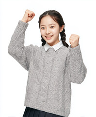Cheerful Student Raising a Fist &ndash; Fighting Pose