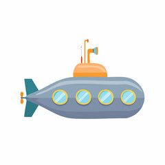 Cartoon submarine floating exploration vessel aquatic transport nautical adventure design element cute object underwater vehicle