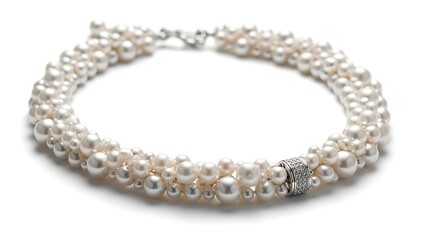Obraz premium Elegant multi-strand pearl necklace with diamond clasp on a white background