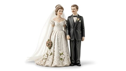 Elegant bride and groom wedding cake topper figurines holding hands