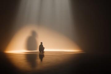 A solitary figure in soft light, representing introspection and personal reflection.