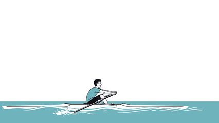 Vector illustration of a male athlete powerfully rowing a scull boat, showcasing competitive watersport and focused movement