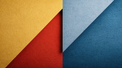 Colorful paper texture with red, yellow, blue, and gray angles creating a vibrant composition.