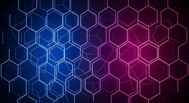 Abstract geometric hexagon pattern in blue and magenta gradient design - Powered by Adobe
