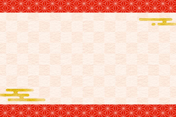 和柄　市松模様　麻の葉　文様　和紙　年賀　正月　お歳暮　和風　枠　和　素材　和モダン　おしゃれ　上品　シンプル　Japanese pattern.Celebration Frame.