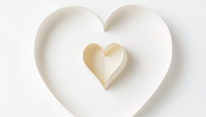 白背景の清潔感ある連続線ハート枠 リアル紙ハートでやさしい雰囲気.生成AI