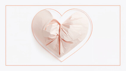 白背景に映えるリアルな紙ハートと連続線ハート枠 グリーティング向け素材.生成AI