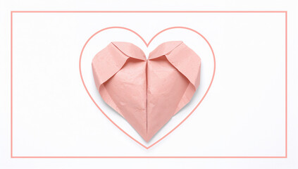 母の日のメッセージに合わせやすい連続線ハート枠と紙のハート 白背景素材.生成AI