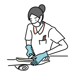 医療現場で患者から採血を行う看護師を描いたシンプルなイラスト素材｜血液検査や診療やケアを通じたヘルスケアを表現した医療ビジュアル