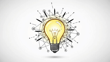 Flat vector illustration of a glowing lightbulb for innovation