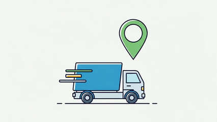 Vector doodle of a delivery truck and location icon for logistics