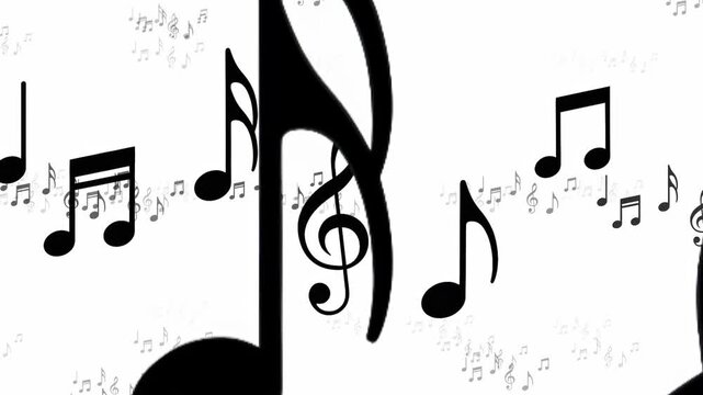 Abstract Black and White Music Notes Background Treble Clef and Floating Eighth Notes