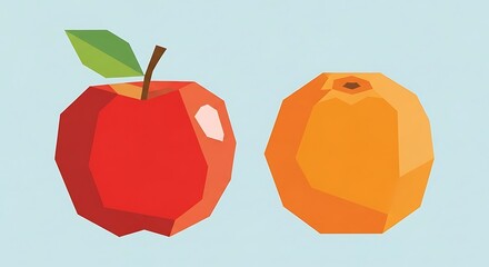 Geometric Apple and Orange Fruit Illustration.