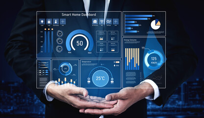 Smart home dashboard manages IoT system. Smart home dashboard controls temperature, dashboard tracks energy, smart home handles devices, and smart home dashboard monitors data. Vouch