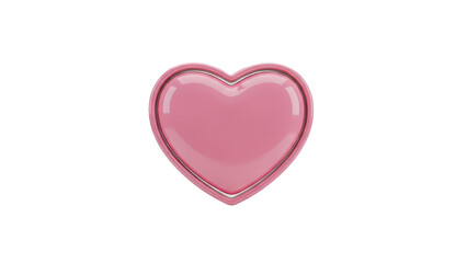 3D Pink Heart Icon with Metallic Border on transparent background