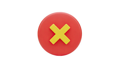 3D Red Circle with Yellow Cross Mark on transparent background