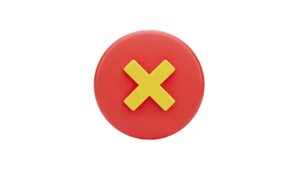 3D Red Circle with Yellow Cross Mark on transparent background