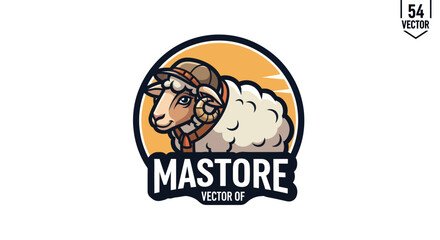 Obraz premium Mascot-style illustration of a ram wearing a hat, with text below inside a circle