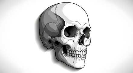 Human Skull Illustration on White Background.