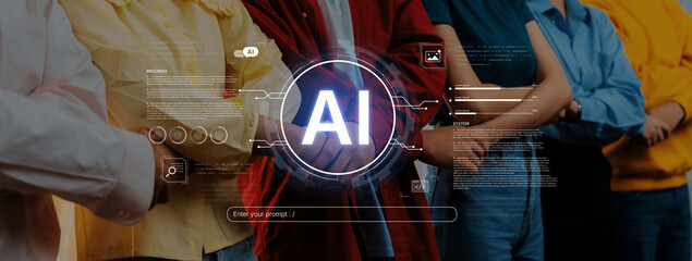 A futuristic interface for a generative AI system. A developer enters a prompt to initiate coding, data processing, and monitor the system's progress and performance. Fermion