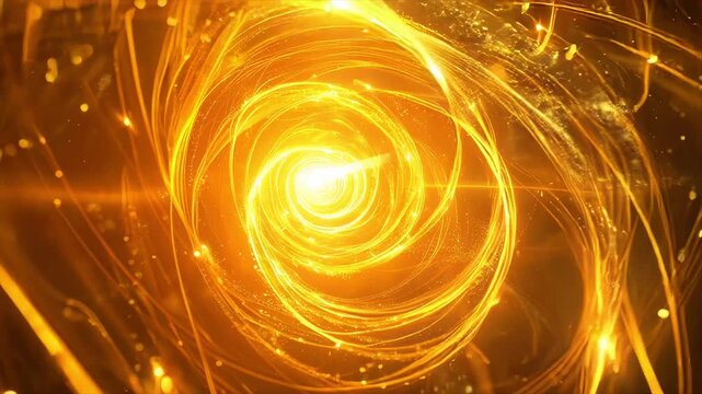 金色の光が広がるエネルギースパイラル ズームアウト背景