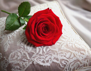Long Stem Red Roase on Lace Pillow AI