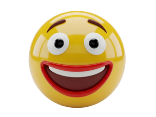 3D yellow glossy happy smiling emoji face isolated on transparent background