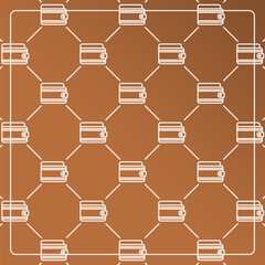 Seamless pattern on a brown background with a wallet icon. Line design for posters, social media, and banner templates.