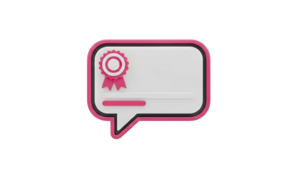 3D Speech bubble with certificate and award ribbon on transparent background
