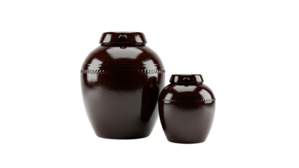 3D Two dark brown ceramic jars with lids transparent background