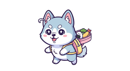 Obraz premium Cartoon dog carrying a basket of fruit on its back in a playful illustration