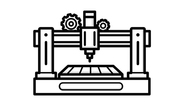 3D Printer Machine Illustration Line Art.