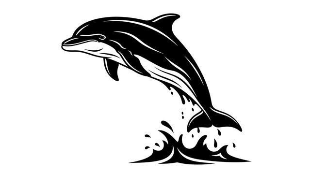 Black and White Dolphin Illustration Jumping.